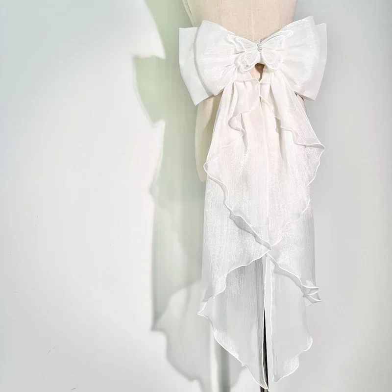 Wedding Dress Supply - トレーリングボウ光沢のあるシルク二重層ちょう結び取り外し可能な装飾ロリータドレスウェディングドレスラージウエストアクセサリーピン付き