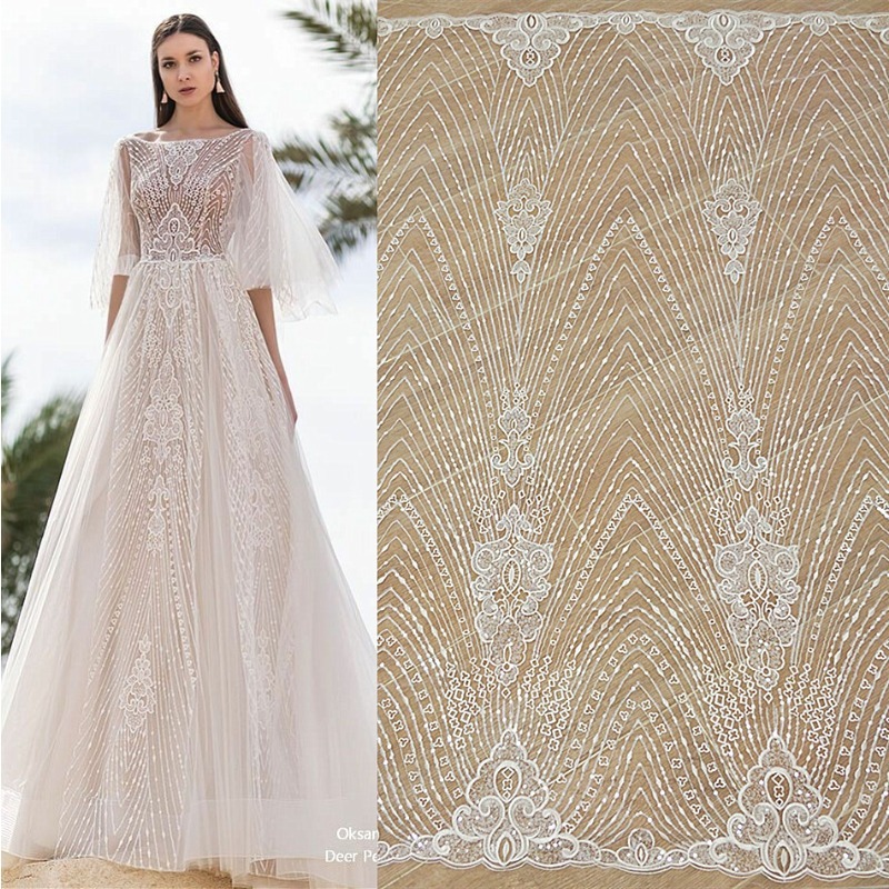 Wedding Dress Supply - 新しいストライプレース刺繍スパンコールメッシュDIY手作りドアカーテン、ウェディングドレス用品、衣類装飾アクセサリー