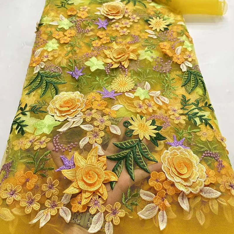 Wedding Dress Supply - 90x130cm 3D花柄刺繍チュールレースメッシュ生地 DIYドレス ガウン縫製 ウェディングイブニングドレス 卸売衣料品