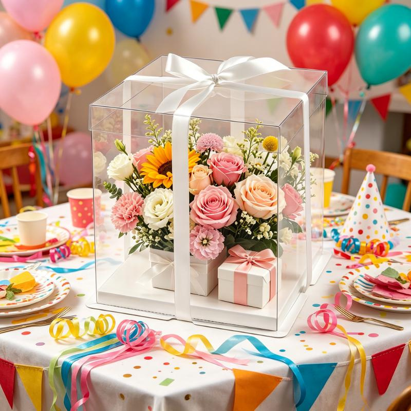 透明ケーキボックス 大型ギフト包装 ギフトボックス 梱包用品 - Wedding Supply.Box のレビューと価格