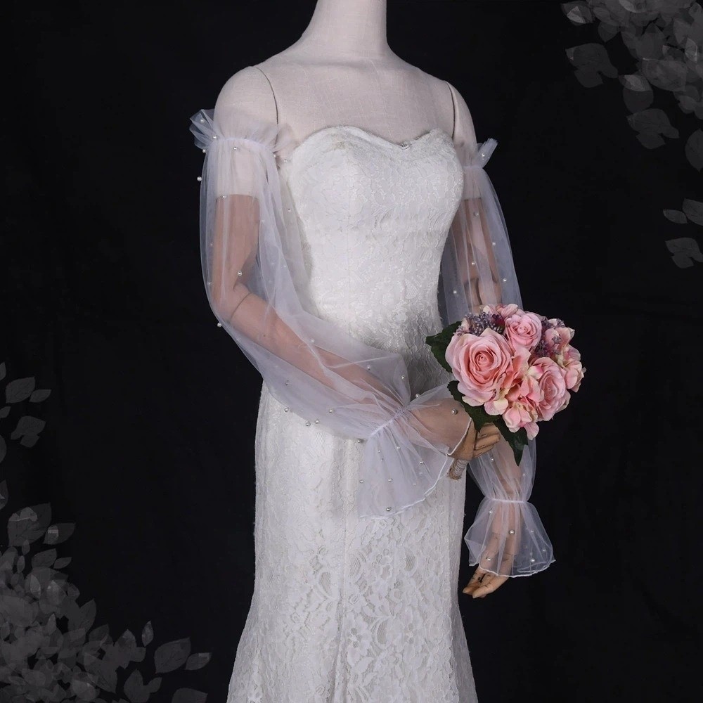 パール付き装飾ブライダルスリーブ ウェディングドレス 伸縮性 - Wedding Dress Supply のレビューと価格