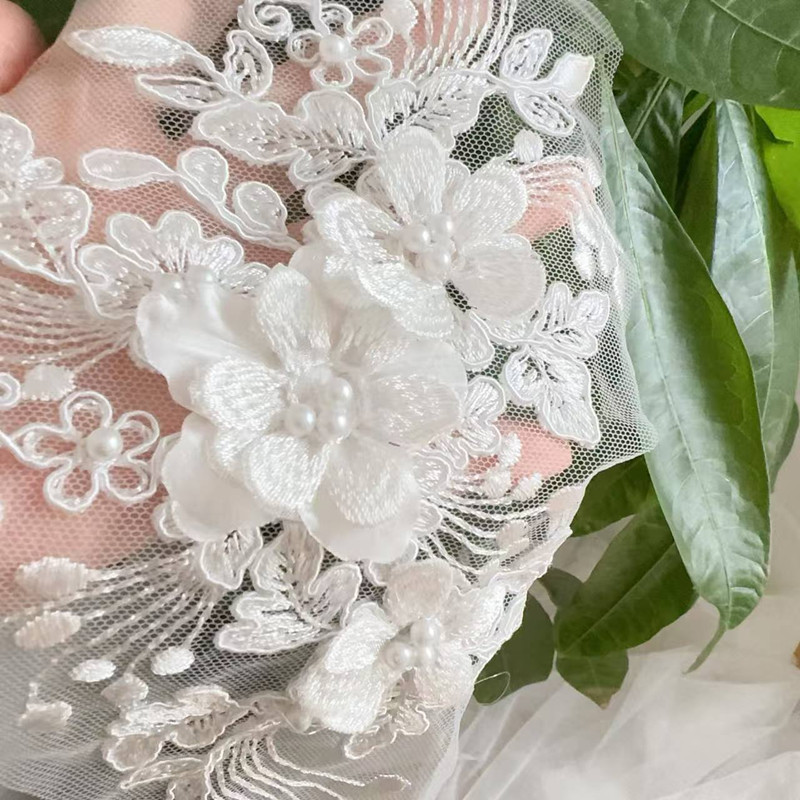 2個=1ペア、ロープ刺繍パールレース3Dミラーフラワー、DI - Wedding Dress Supply のレビューと価格