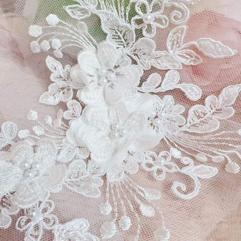2個=1ペア、ロープ刺繍パールレース3Dミラーフラワー、DI - Wedding Dress Supply のレビューと価格