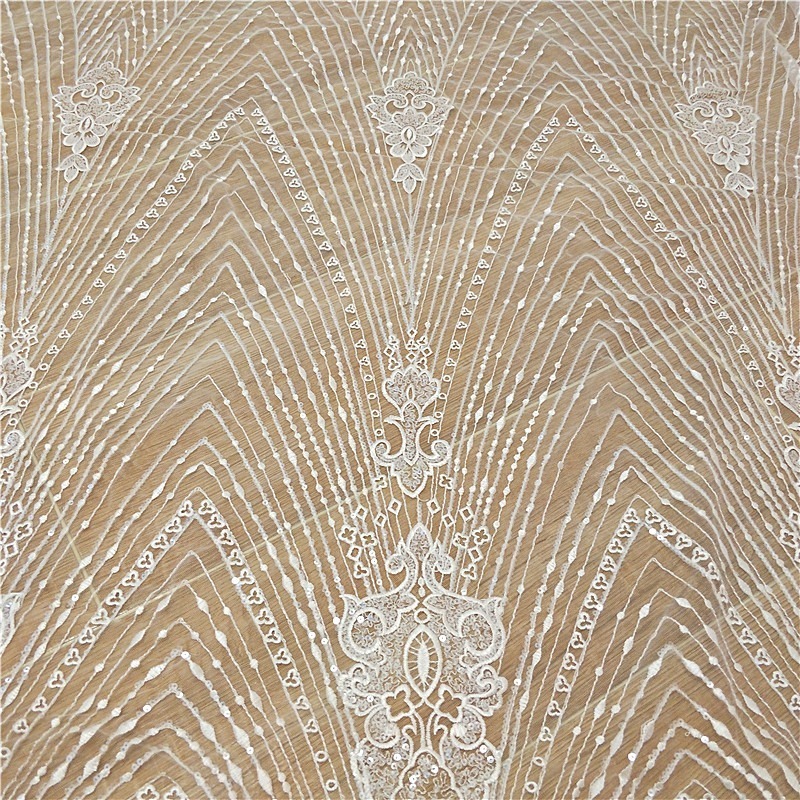 新しいストライプレース刺繍スパンコールメッシュDIY手作りド - Wedding Dress Supply のレビューと価格