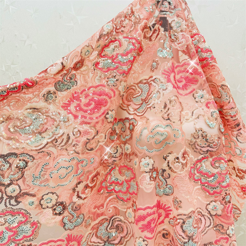2 ヤード/ロット 130 センチメートル幅ピンク紫花柄刺繍 - Wedding Dress Supply のレビューと価格