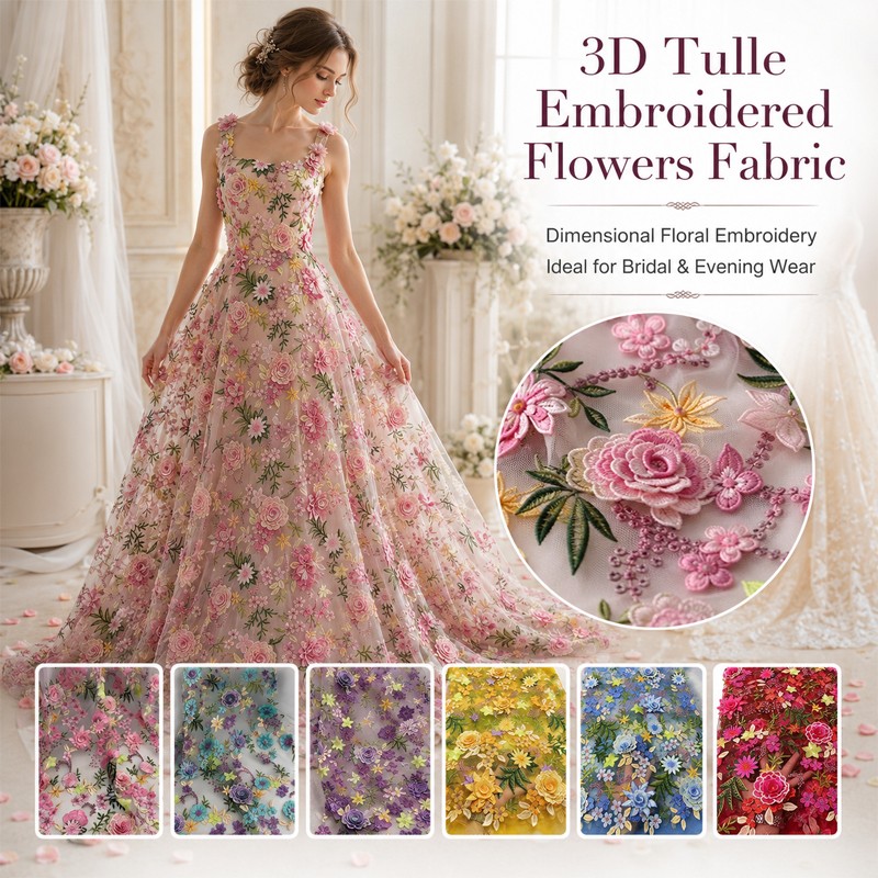 90x130cm 3D花柄刺繍チュールレースメッシュ生地 D - Wedding Dress Supply のレビューと価格