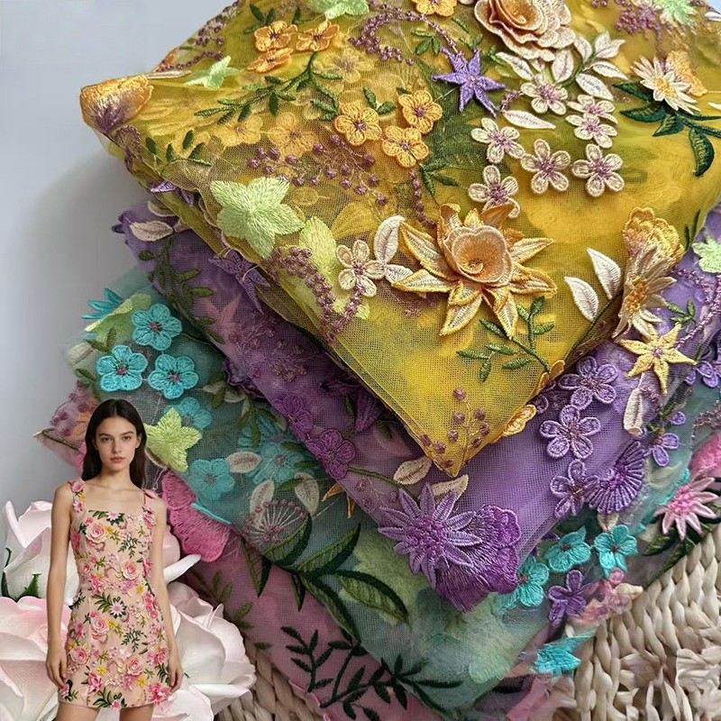 90x130cm 3D花柄刺繍チュールレースメッシュ生地 D - Wedding Dress Supply のレビューと価格