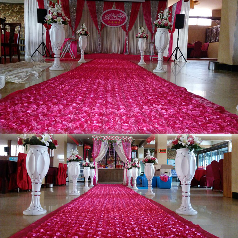 10ヤードサテン生地3Dローズフラワーアイルランナーレッド結 - Wedding Backdrop Curtain のレビューと価格