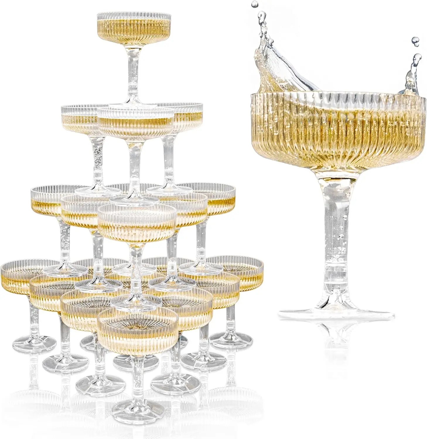 20-60個入り アクリル製シャンパンタワー ヴィンテージ風 - Champagne Tower Set のレビューと価格
