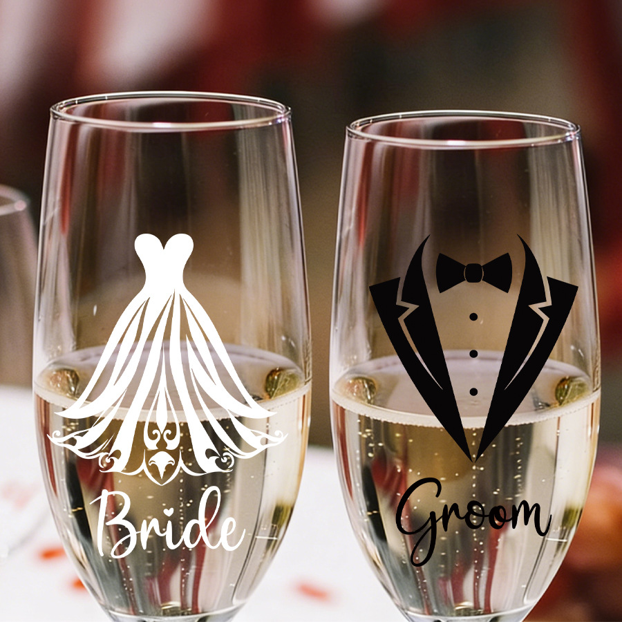 新郎新婦用ウェディングシャンパングラスデコレーションステッカ - Wedding Dress Supply のレビューと価格